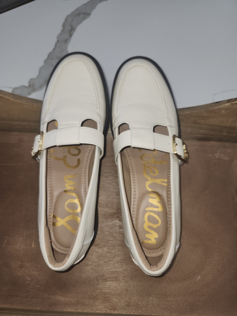 Sam Edelman Elaina Mary Jane Loafers Cream Leather T-Strap Gold Buckle Women's 8 - Picture 9 of 9